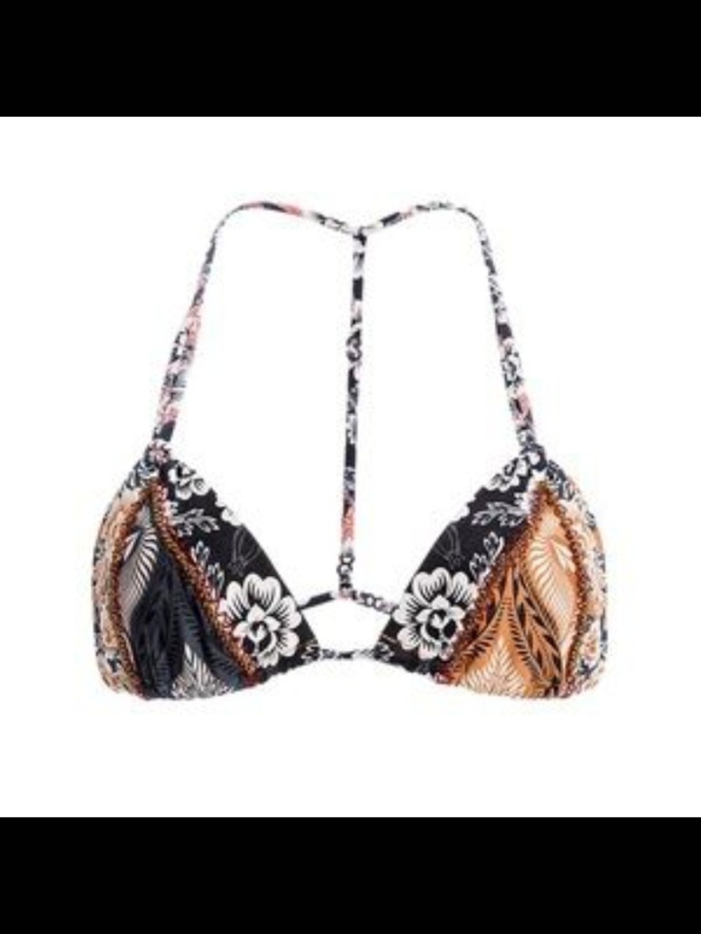 Agua Bendita Black and White Floral Triangle Bikini Top (code: 10308)